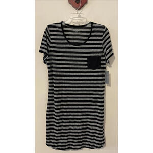 Covington Womens Large Gray Striped Knee Length Linen Blend Dress NWT! A3949